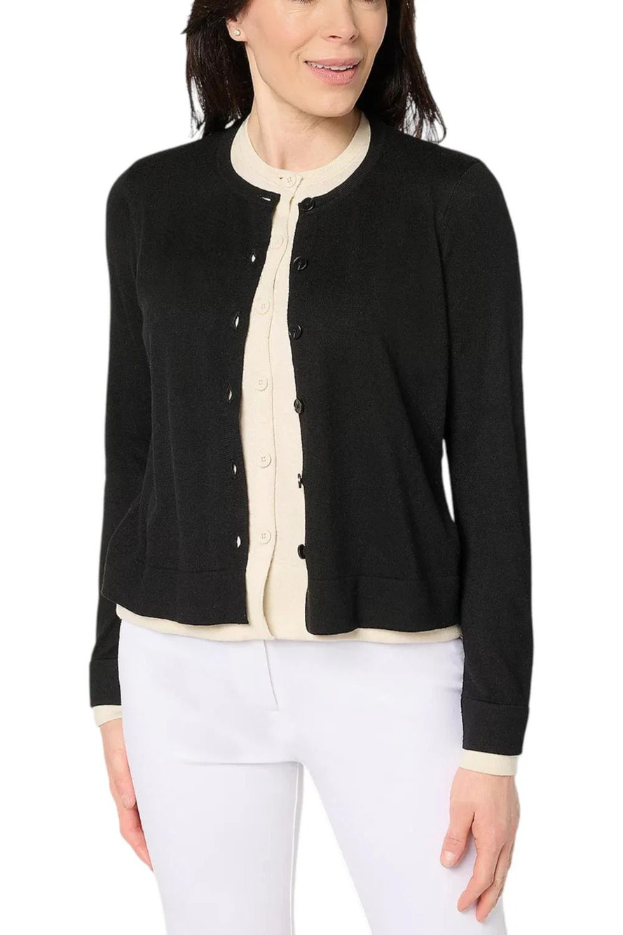 by Stacy London Women's Double Layer Illusion Cardigan Black/Oyster - Regular